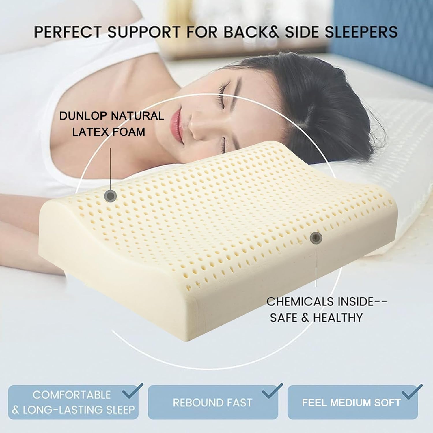 Best latex pillow natural — Dunlop natural latex foam, perfect support for back and side sleepers